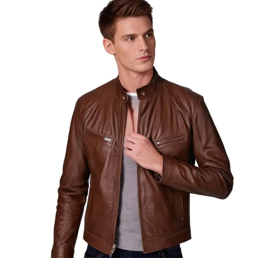 Faux Leather Jacket for Men with Soft Lining and Reinforced Seams All Vera Mart