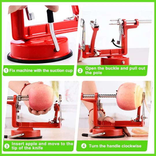 Manual Apple Peeler with Suction Base and Hand Crank, Triple Action Peeling Coring Slicing All Vera Mart