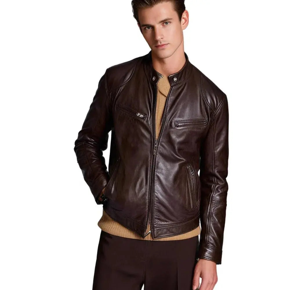 Faux Leather Jacket for Men with Soft Lining and Reinforced Seams All Vera Mart