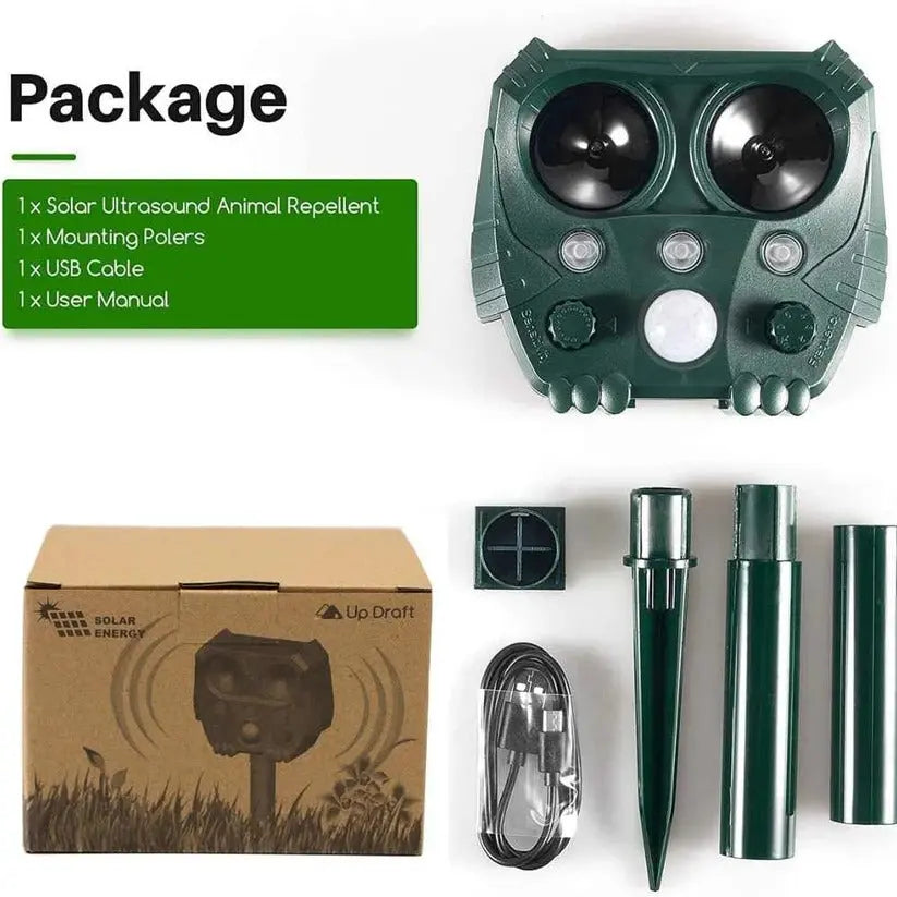 Ultrasonic Animal Repellent with Solar Power and Motion Sensor, 110° Range All Vera Mart