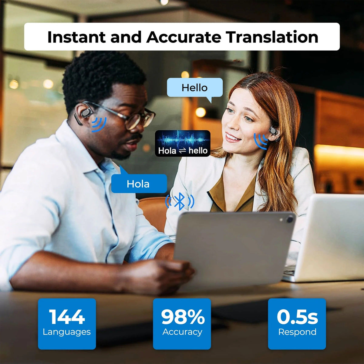 Translation Earbuds with 144 Language Support and Dual Microphone Noise Filtering All Vera Mart