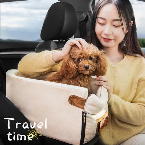 Small Pet Car Armrest Seat with Internal Safety Lanyard and Zippered Entry All Vera Mart