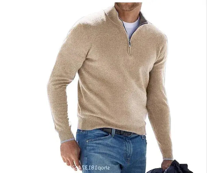 Cashmere Knit Sweater with Zipper and Relaxed Fit for Men All Vera Mart