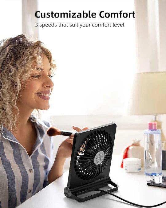 Compact Desk Fan with Three Speed Settings and 220 Degree Tilt All Vera Mart