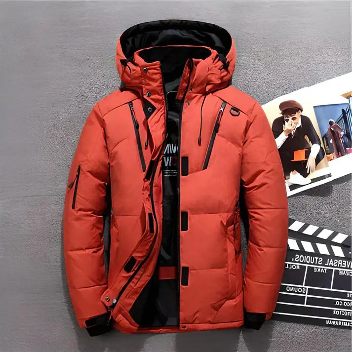 Insulated Down Jacket with Adjustable Hood and Zippered Pockets, Water-Resistant Shell All Vera Mart