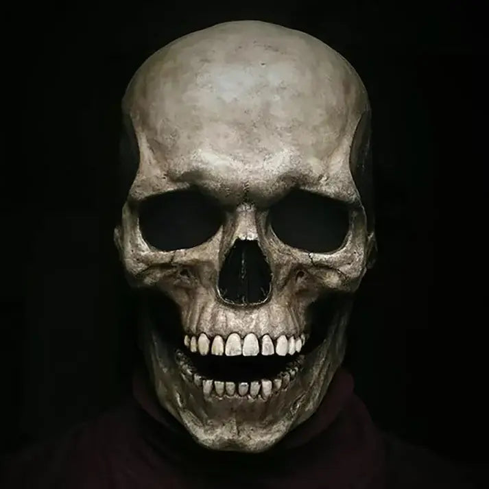 Skull Mask with Movable Jaw and Realistic Sculpted Finish, Unisex Full-Head Latex All Vera Mart