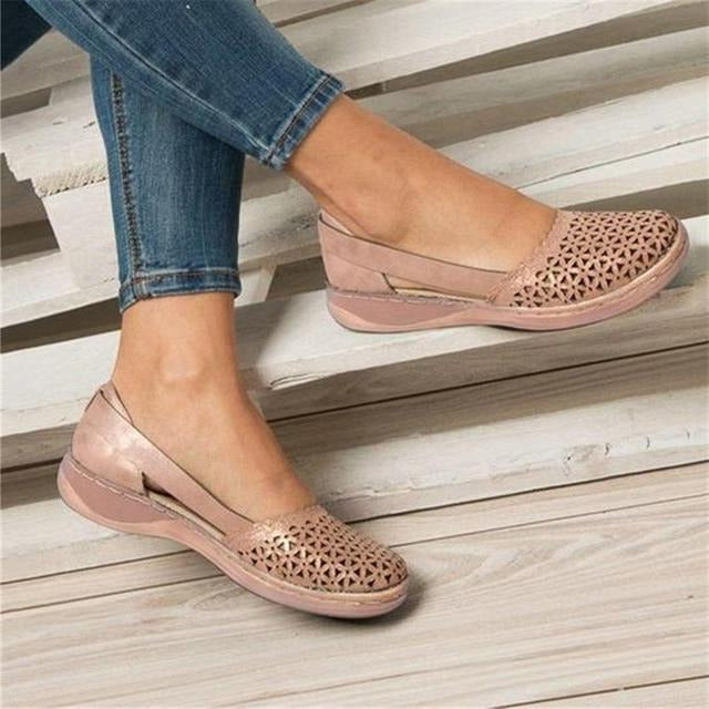 Women's Wide Toe Box Flats with Cushioned Insole and Flexible Synthetic Leather, Slip Resistant Sole All Vera Mart