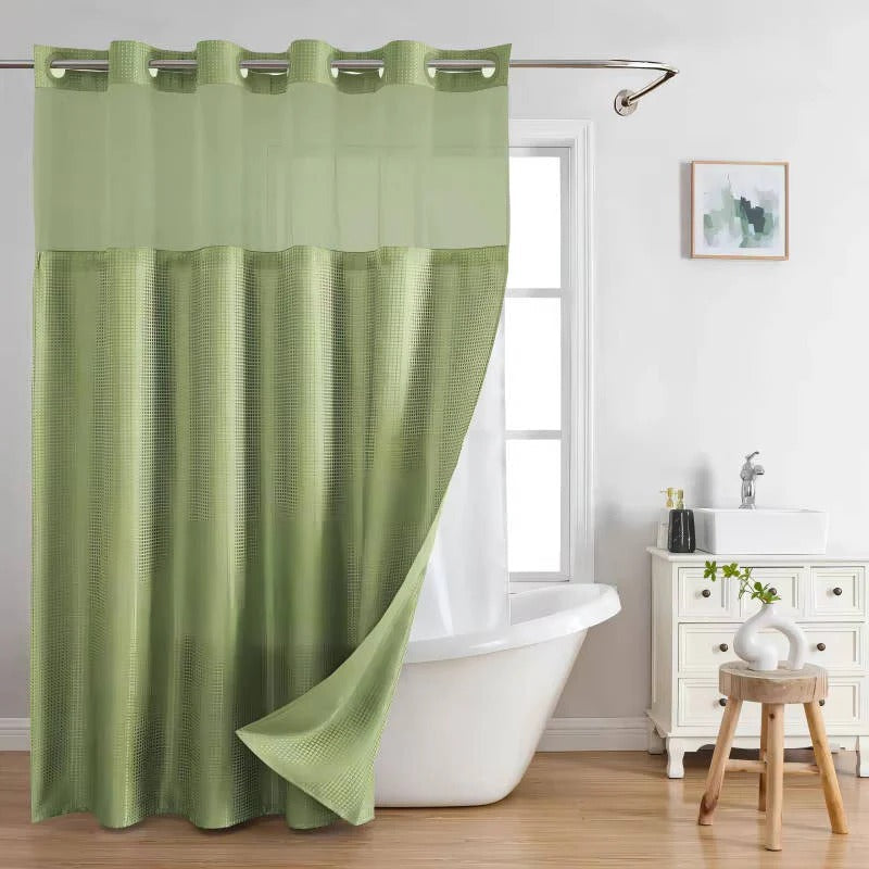 Hookless Shower Curtain with Waffle Texture and Mesh Light Panel, Integrated Liner All Vera Mart