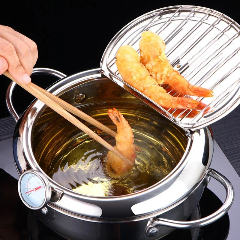 Stainless Steel Tempura Pan with Built-In Thermometer and Wide Frying Surface All Vera Mart