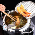 Stainless Steel Tempura Pan with Built-In Thermometer and Wide Frying Surface All Vera Mart