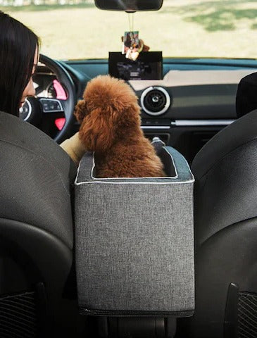 Small Pet Car Armrest Seat with Internal Safety Lanyard and Zippered Entry All Vera Mart