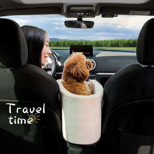 Small Pet Car Armrest Seat with Internal Safety Lanyard and Zippered Entry All Vera Mart