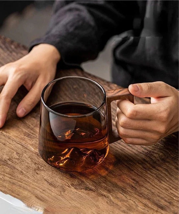 Clear Glass Cup with Wooden Handle and Wide Mouth Opening All Vera Mart