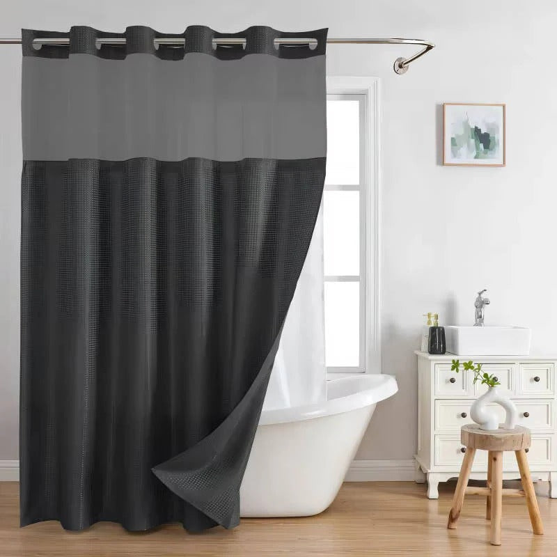 Hookless Shower Curtain with Waffle Texture and Mesh Light Panel, Integrated Liner All Vera Mart