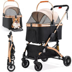 Foldable Pet Stroller with Detachable Transport Box and Spring Suspension Wheels All Vera Mart
