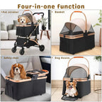 Foldable Pet Stroller with Detachable Transport Box and Spring Suspension Wheels All Vera Mart