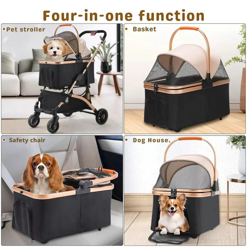 Foldable Pet Stroller with Detachable Transport Box and Spring Suspension Wheels All Vera Mart