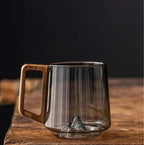 Clear Glass Cup with Wooden Handle and Wide Mouth Opening All Vera Mart