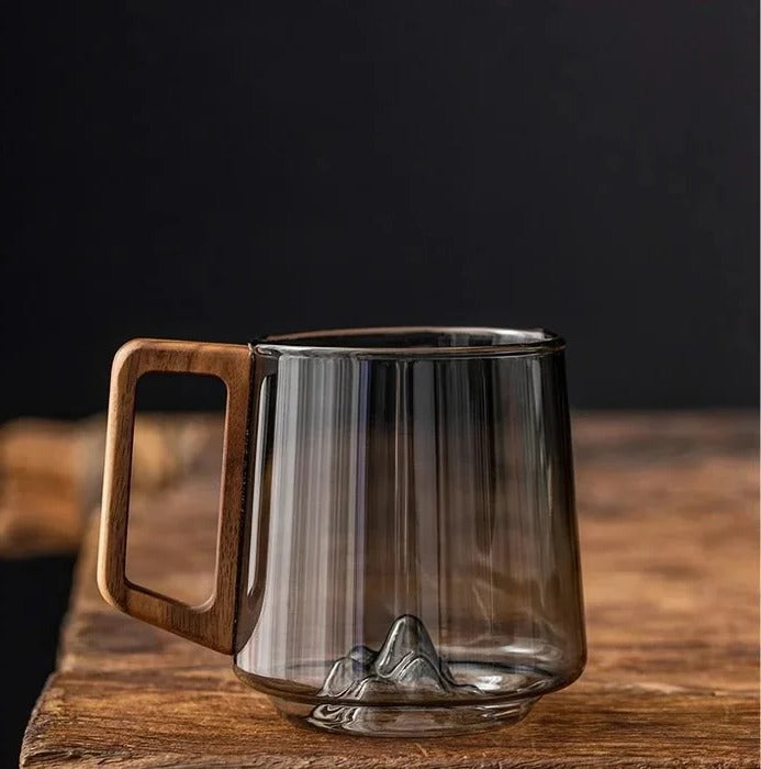 Clear Glass Cup with Wooden Handle and Wide Mouth Opening All Vera Mart