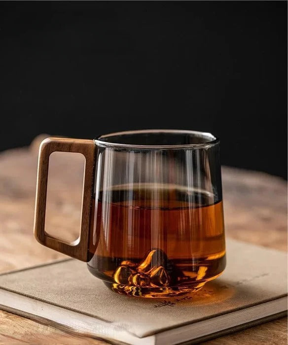 Clear Glass Cup with Wooden Handle and Wide Mouth Opening All Vera Mart