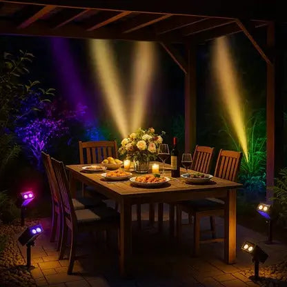 Solar LED Spot Light with Adjustable Zoom Lens, RGB and Warm White Modes, IP65 Waterproof All Vera Mart