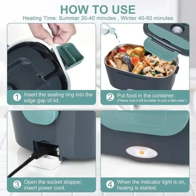 Electric Heated Lunch Box with Dual Power and Adjustable Temperature, Insulated Bag All Vera Mart