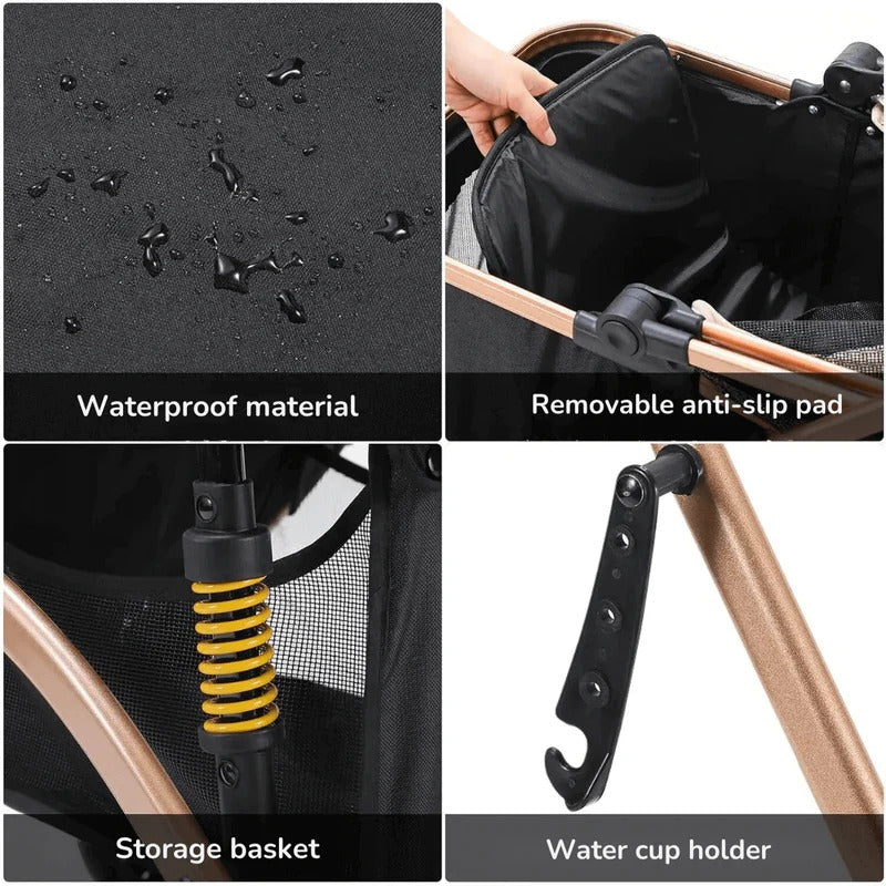 Foldable Pet Stroller with Detachable Transport Box and Spring Suspension Wheels All Vera Mart