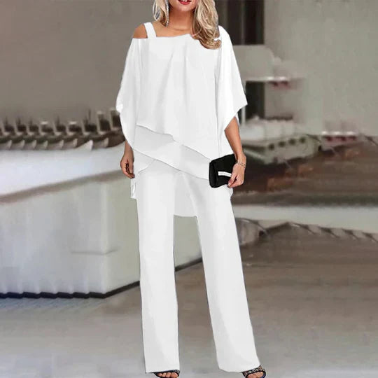 Women's Cold Shoulder Top and Straight Leg Trousers Set All Vera Mart