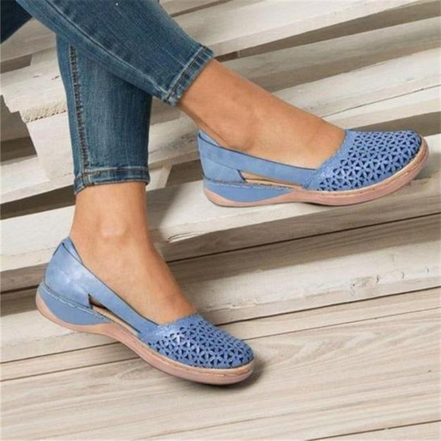 Women's Wide Toe Box Flats with Cushioned Insole and Flexible Synthetic Leather, Slip Resistant Sole All Vera Mart