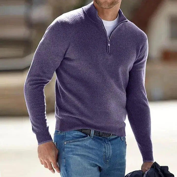 Cashmere Knit Sweater with Zipper and Relaxed Fit for Men All Vera Mart