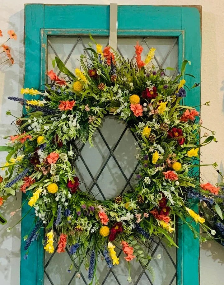 Decorative Wildflower Wreath with Layered Foliage and Built-In Hanging Loop, 19-22 Inches All Vera Mart