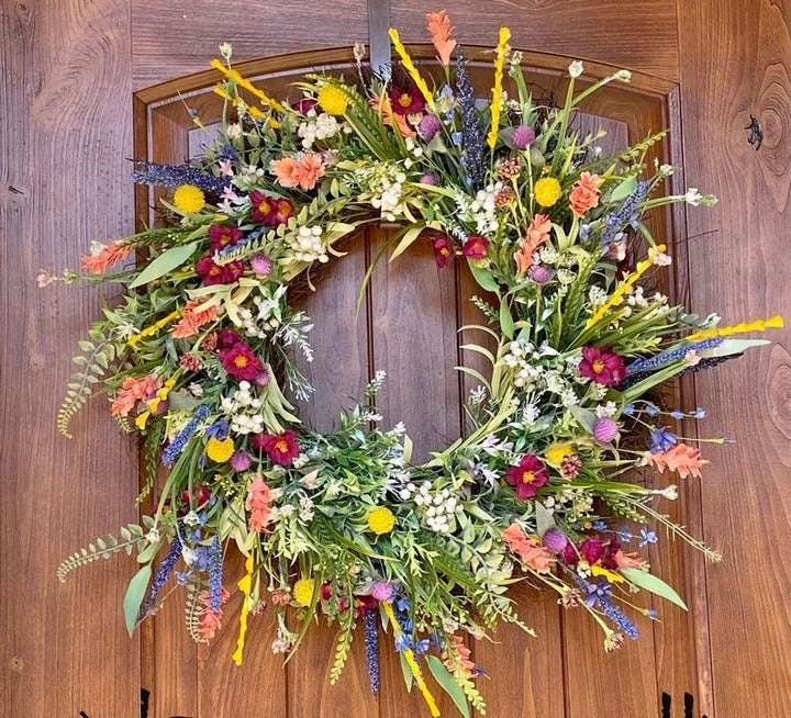 Decorative Wildflower Wreath with Layered Foliage and Built-In Hanging Loop, 19-22 Inches All Vera Mart