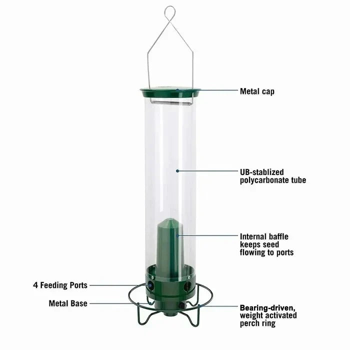 Spinning Perch Bird Feeder with Weight-Activated Squirrel Deterrent and Four Feeding Ports All Vera Mart