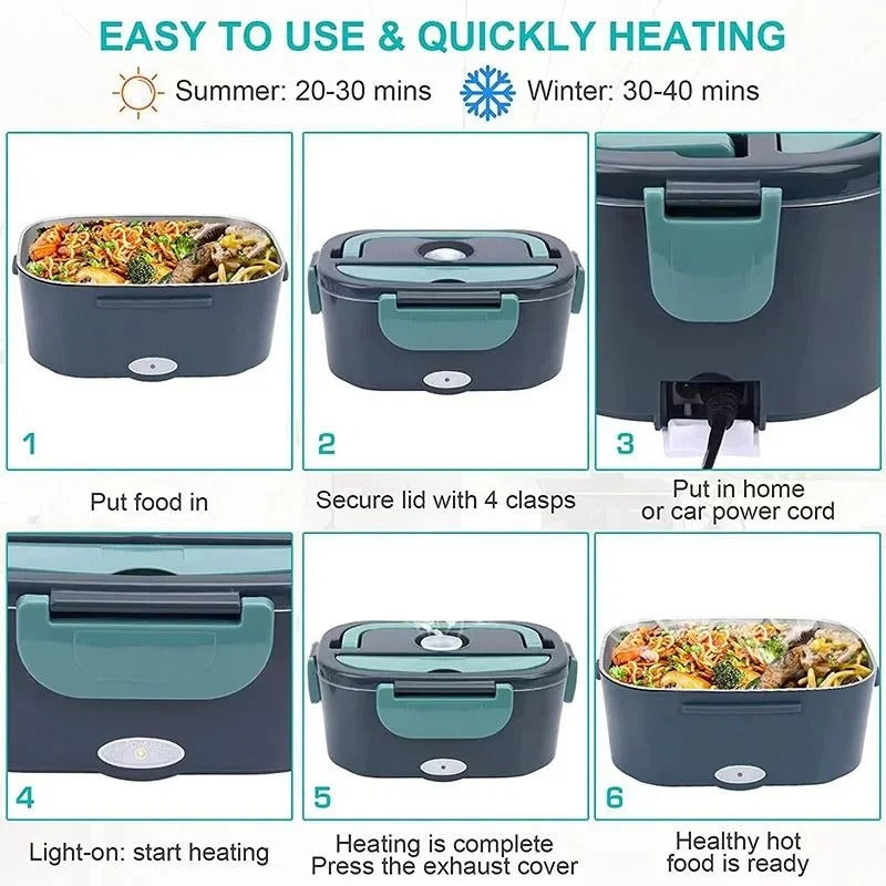 Electric Heated Lunch Box with Dual Power and Adjustable Temperature, Insulated Bag All Vera Mart