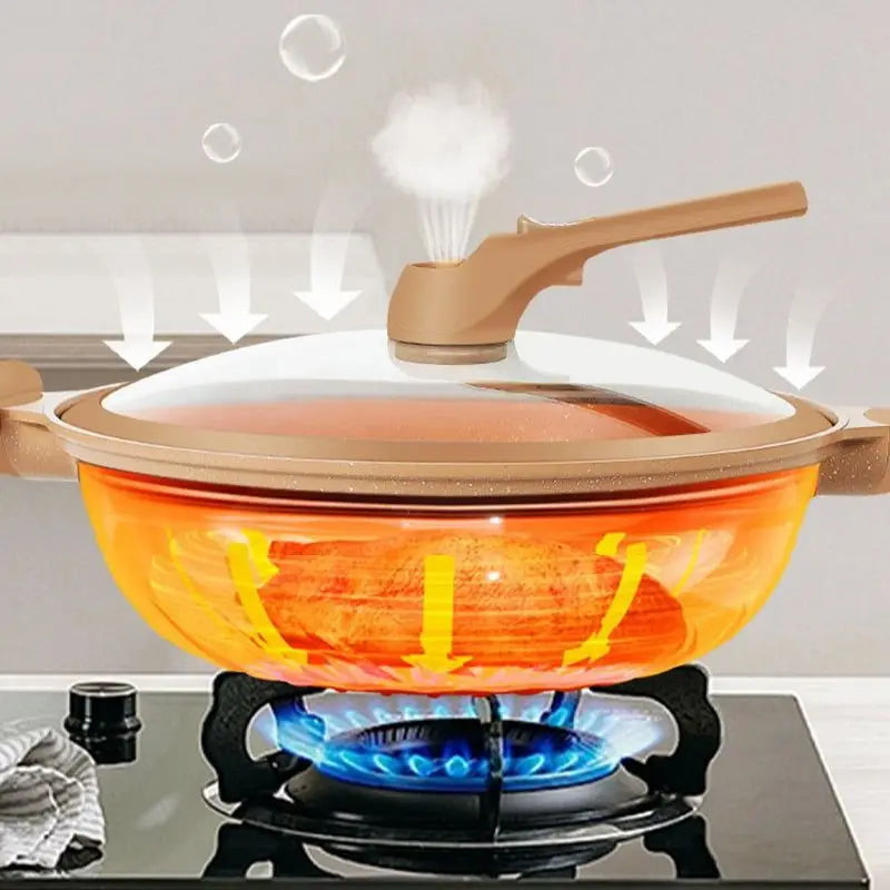 Multipurpose Wok with Micropressure Sealing and Steamer Basket for Gas and Induction Cooktops All Vera Mart