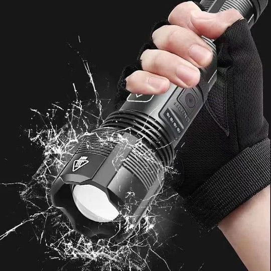Rechargeable LED Flashlight with 12,000 Lumens and 550 Meter Beam, IP65 Rated All Vera Mart
