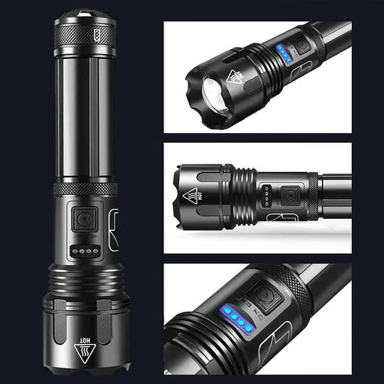 Rechargeable LED Flashlight with 12,000 Lumens and 550 Meter Beam, IP65 Rated All Vera Mart