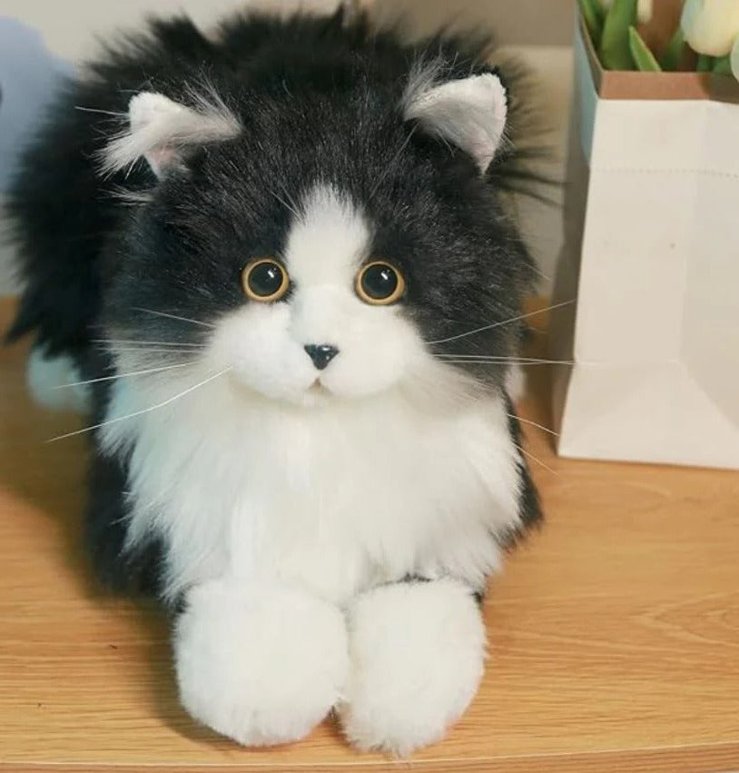 Handcrafted Plush Cat with Black and White Markings, Lifelike Resting Pose All Vera Mart
