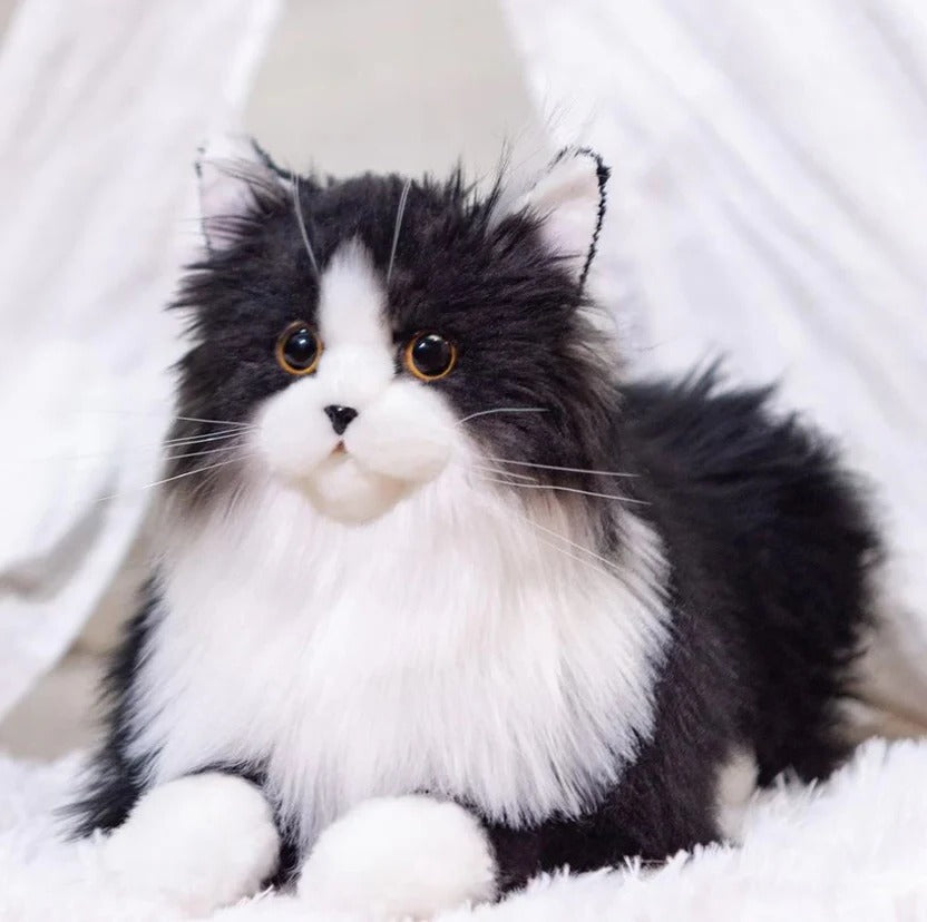 Handcrafted Plush Cat with Black and White Markings, Lifelike Resting Pose All Vera Mart