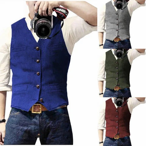 Men's Sleeveless Gilet with Open Front and Regular Fit All Vera Mart