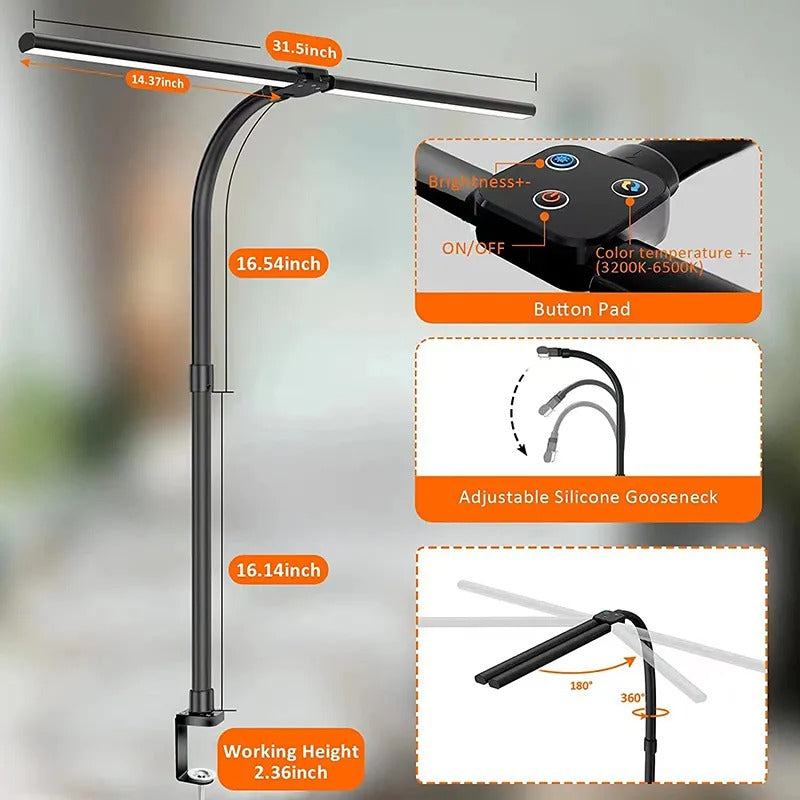Dual Head LED Desk Lamp with Adjustable Arms and Touch Control, 2700K-6000K All Vera Mart