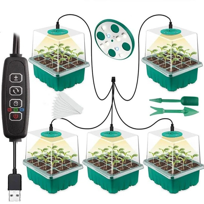 Indoor Seed Starting Tray with Full Spectrum Grow Light and Raised Dome Cover All Vera Mart
