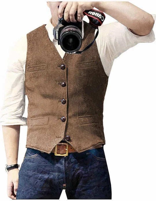 Men's Sleeveless Gilet with Open Front and Regular Fit All Vera Mart