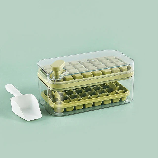 Push Release Ice Tray with Dual Trays and Storage Container, Serving Scoop Included All Vera Mart