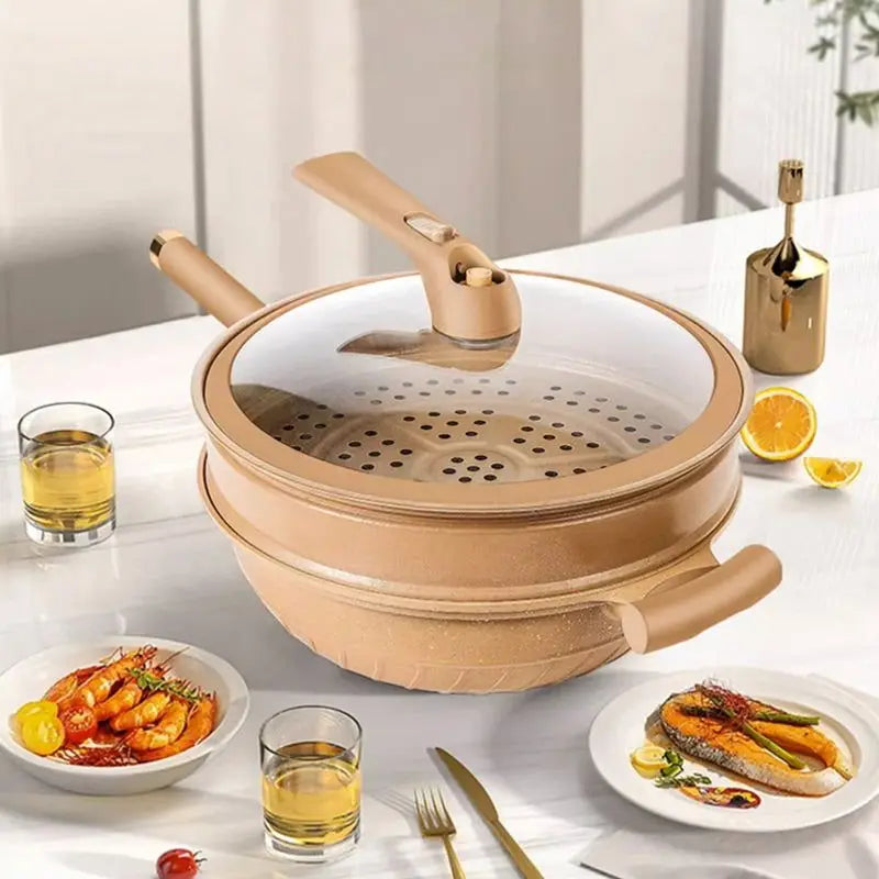 Multipurpose Wok with Micropressure Sealing and Steamer Basket for Gas and Induction Cooktops All Vera Mart
