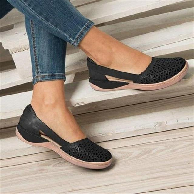 Women's Wide Toe Box Flats with Cushioned Insole and Flexible Synthetic Leather, Slip Resistant Sole All Vera Mart