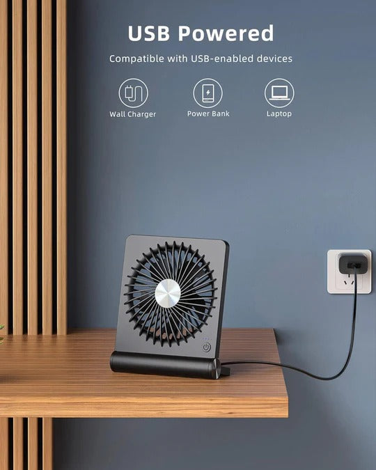 Compact Desk Fan with Three Speed Settings and 220 Degree Tilt All Vera Mart