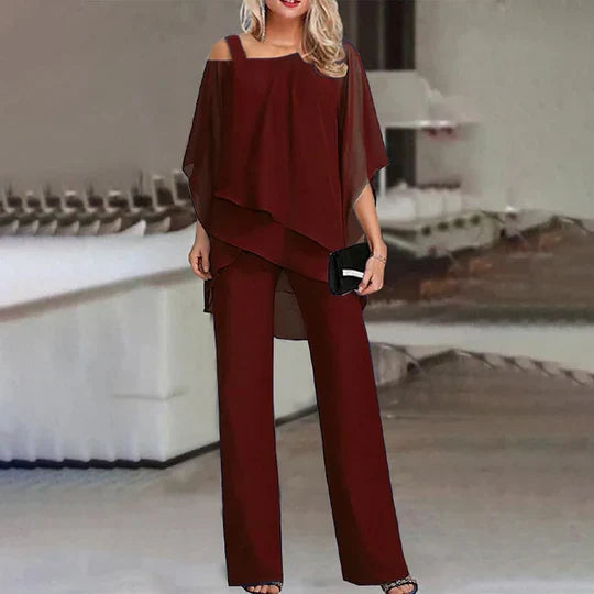 Women's Cold Shoulder Top and Straight Leg Trousers Set All Vera Mart