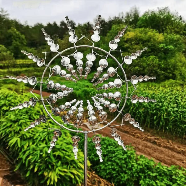Dual Rotation Metal Garden Windmill with Opposite Spinning Blades and Stake All Vera Mart