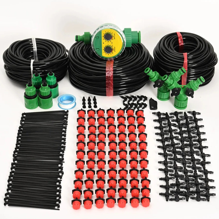 Drip Irrigation Kit with Digital Timer, Pressure Regulator and Adjustable Drip Heads